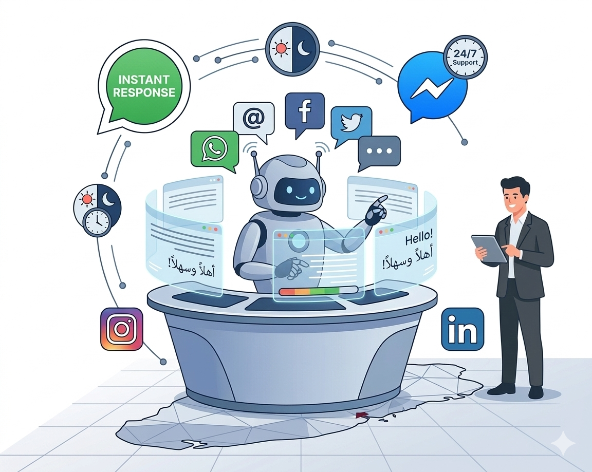 Handle customer queries, qualify leads, and follow up automatically — in Arabic and English, around the clock.